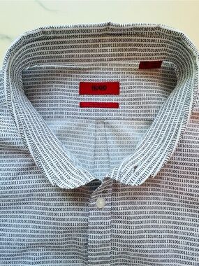 HUGO  Computer Code Binary Code 100% Cotton Men's Dress Shirt XXL